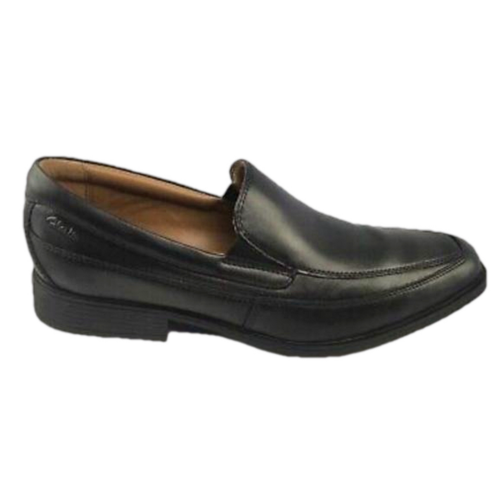 Clark’s Tinden Free Slip On Black Leather Full Day Comfort Workwear Dress Shoes